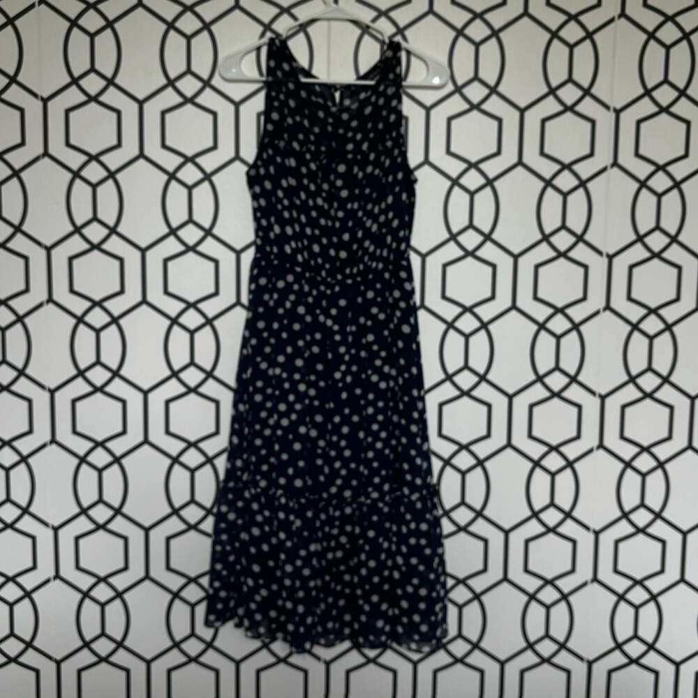 Chetta B Polka Dot Sleeveless Tiered Midi Dress Size 12